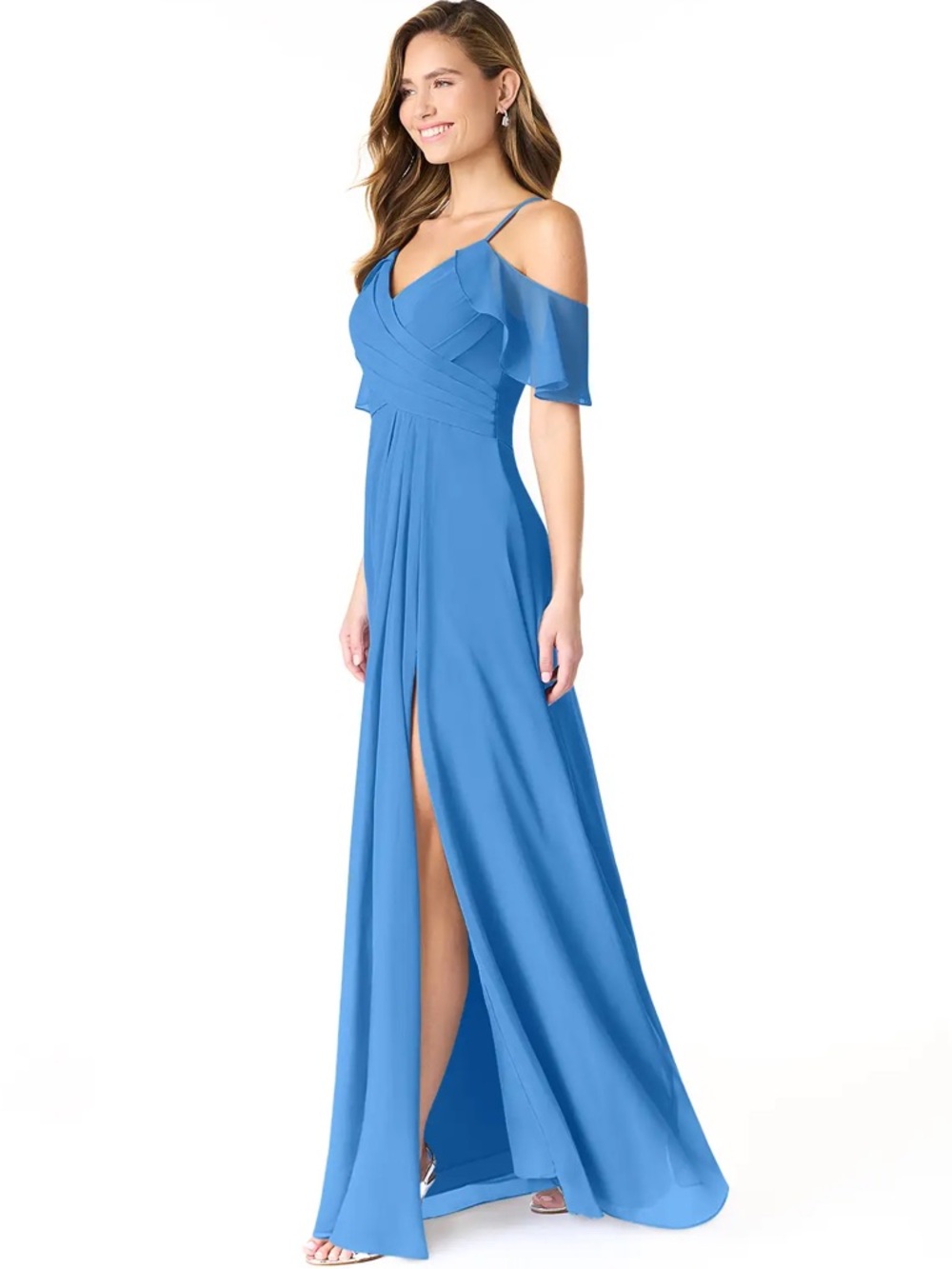 Azazie Dakota Chiffon Bridesmaid Dress - Blue Jay - Picture 3 of 10